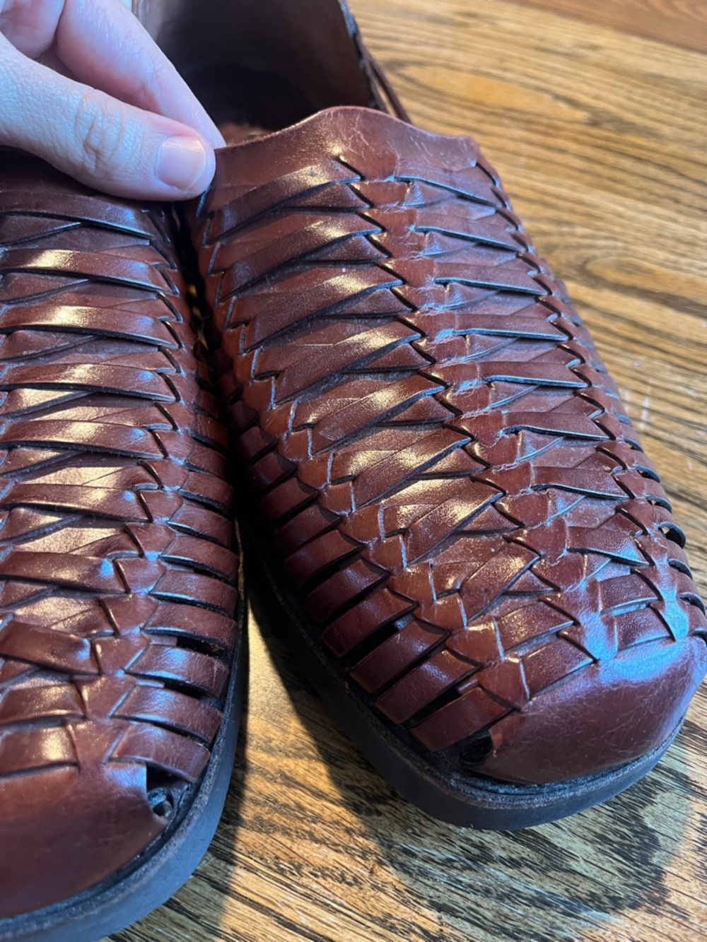 Men's Brown Woven Leather Slip-On Huarache Loafers SZ 12 - Picture 5 of 14